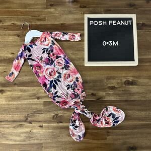 NEW Posh Peanut Dusk Rose Pink Floral Long Sleeve Bamboo Knotted Baby Gown 0-3M